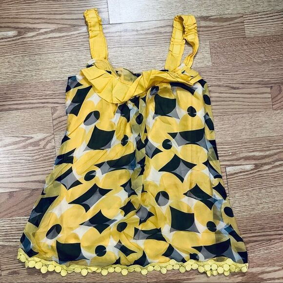 NWT TCEC Barami Yellow & Black Lined  100% Silk Sleeveless Top Embroidered Trim - Picture 1 of 11